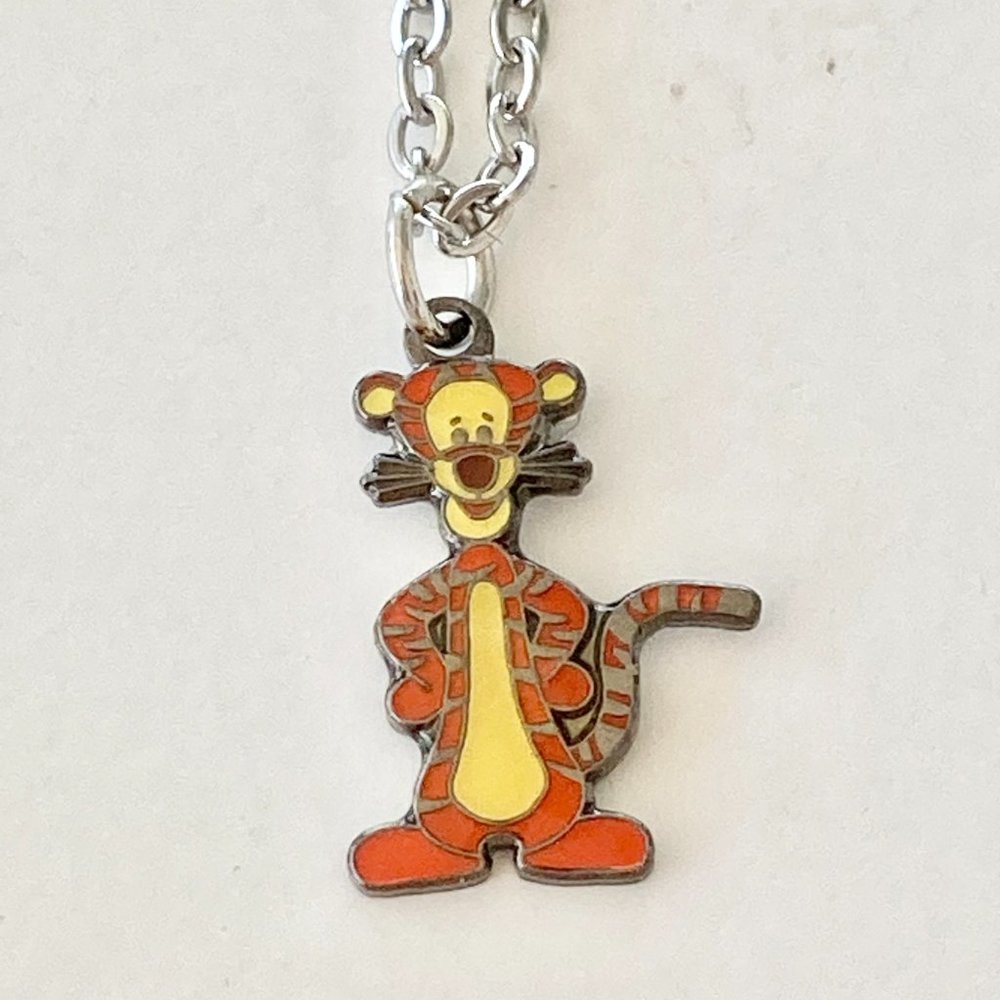 Vintage Disney Tigger Winnie The Pooh Necklace Charm 18" Chain Disneyana